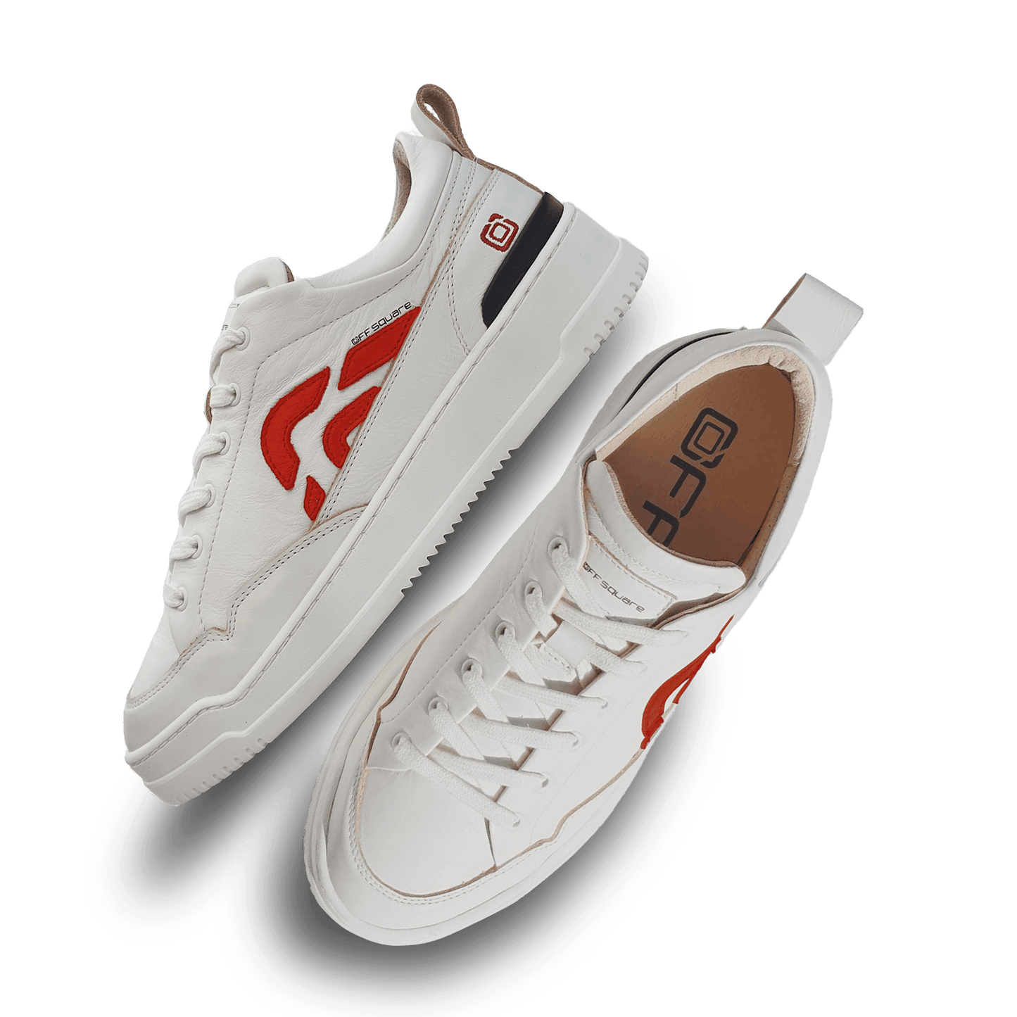 Off-Square duurzame witte unisex sneaker met rood logo