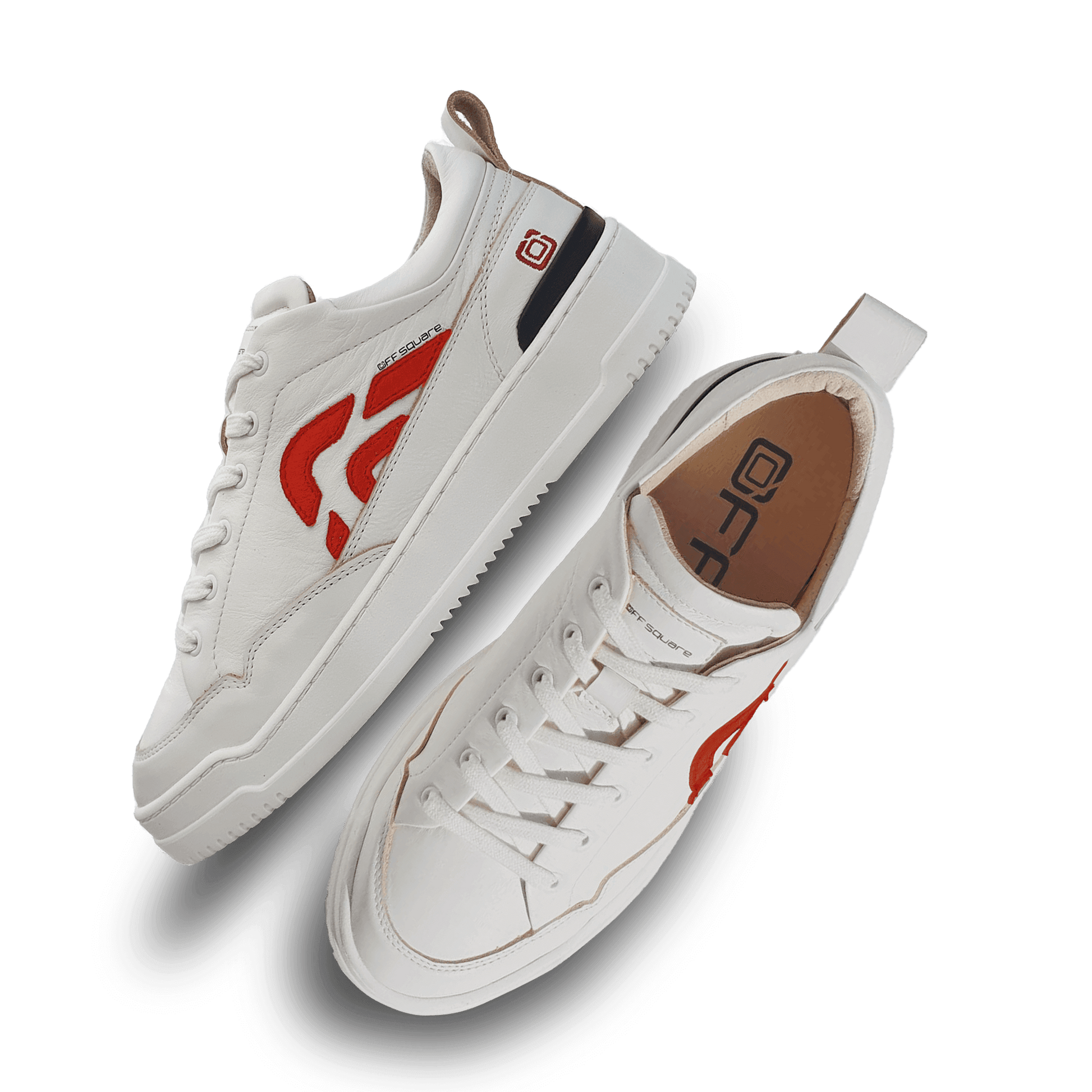 Off-Square duurzame witte unisex sneaker met rood logo