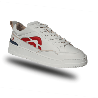 Off-Square duurzame witte unisex sneaker met rood logo